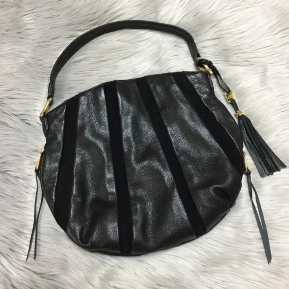 Vintage Aimee Kestenberg Black Genuine Leather Suede Hobo Bag Handbag Boho Purse